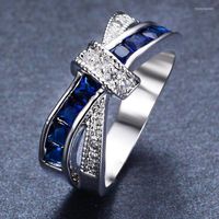 Anéis de cluster 925 Sterling Silver Ring Beautiful Fashion Wedding Party for Women Blue Stone Crystal Jewelry Gift