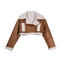여성용 재킷 2023 가을 및 겨울 패션 브랜드 짧은 옷깃 오토바이 재킷 여성용 램스킨 원피스 탑
