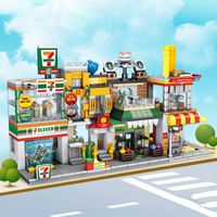 Blocks City Street View Series Mini Building Builds Coffee Shop Store Model Building Builds Assembly Toys Gift 230504