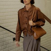 Kadın Ceketleri Kadınlar Sıradan Dönüş Yastığı Llong Sleeved Trench Coat TOP Üstü French Fransız Vintage Ceket Pu Deri Bahar ve Sonbahar