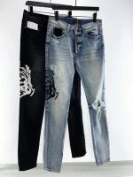 Jeans masculinos Designers de calças angustiadas Men Streetwear Bordado de retalhos de retalhos de calças rasgadas Letters Dan of skinny Stretch Jeans