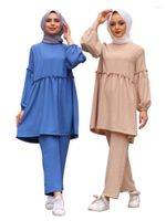Ropa étnica musulmana dos piezas Mujeres Abaya Caftan Marocain Soild Tops Pants Ramadán Khimar Dubai traje de hijab ropa suelta
