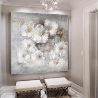 Pinturas Grandes abstractas flores blancas Aceite grueso en lienzo Imagen de arte de pared pintada a mano para decoración del hogar sin marco
