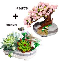 Blocks moc criativo loz mini planta de vaso de flores edifício bloqueio city cereja decoração de árvore