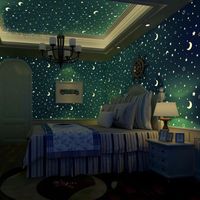 Duvar Kağıtları 3d Yıldızlar Ay Sıcak Çocuk Odası Aydınlık Dokunmayan Duvar Kağıdı Erkek ve Kız Yatak Odası Karikatür Floresan