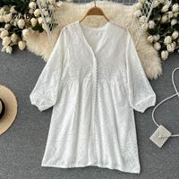 Casual Dresses Spring Summer Women White Hollow Out Loose Dr...