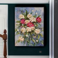 캔버스 벽 예술 홈 거실 장식에 대형 수제 초록 꽃 나이프 오일 그림