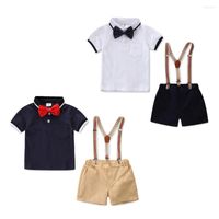Juegos de ropa Baby Boys Gentleman Camisa de corbata de lazo Tops pantalones cortos 2 piezas.
