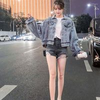 Женские куртки летучая мышь с длинным рукавом джинсовая куртка женская свободная корейская весенняя тенденция студентов короткая верхняя одежда женщина
