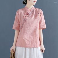 Women' s Blouses Embroidery Cotton Linen Shirt 2023 Summ...