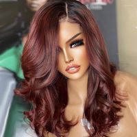 13x6 Lace Ombre Red Brown Colored Wig Body Wave Transparent ...