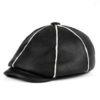 Berets Winter Leather Leather Beret Hat Men Women Corean Light Warm Real Fur One Cap-sewn Shearing Boina with Ear Tab