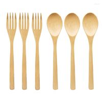 مجموعات أدوات المسطحات 6/12/24/36 PCS/Pack Bamboo Wood Caltlery Set Spoon Kknifes Forks Areblable Natural Eco-Fliendly Zero Waste