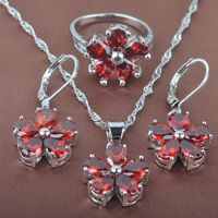 Halsketten-Ohrring-gesetzter roter Zirkonia-Blumen-Entwurfs-Frauen-Silber-Farben-Anhänger-Ring TZ0251