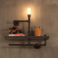 مصابيح الجدار الرجعية Loft Steam Punk Light Industrial Wood Iron Lamp Vintage Lamp لغرفة النوم غرفة المعيشة بجانب السرير E27 SCONCE