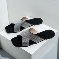 슬리퍼 섹시한 여자 샌들 여름 1 단어 라인톤 평평한 바닥 정사각형 헤드 편안한 파티 신발