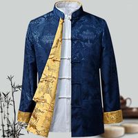 Этническая одежда китайская рубашка для рубашки дракона Китай Год Тан Костюм Традиционные для мужских курток Hanfu KK3304