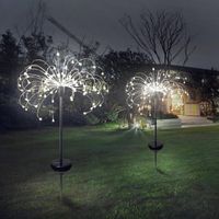 مصابيح العشب 90/120/150 LED شمسية تعمل بالطاقة الطبية في الهواء الطلق Globe Dandelion Fireworks مصباح فلاش سلسلة Flash For Garden Landscape Holiday