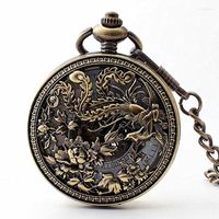 Relógios de bolso 5pcs vintage bronze phoenix hollow mecânica visto de vento pendente pingente cadeia homem mulher caixa de presente
