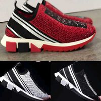 2023 Designer Shoes Mens Slip-on Sneaker Training Strass Cristalli Slip-on Sneaker Stretch Mesh Nero Bianco Rosso Glitter Runner Scarpe da ginnastica piatte con scatola NO442
