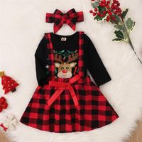 Roupas conjuntos de roupas de Natal para meninas roupas de manga longa letra de elk letra tops tops xadre