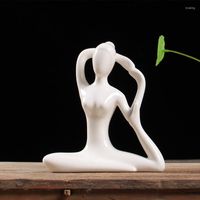 Estatuetas decorativas estatuetas de cerâmica nórdica Yoga Girl Pose estátua decoração da casa da casa Kawaii Caracterar de arte de escultura de arte decoração