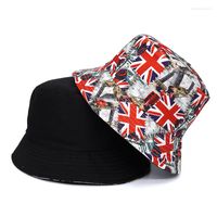 Berets Flag Print Sommer Bucket Hat Hip Hop Männer Fisherman Caps Streetwear doppelseitige Hüte für Frauen Beach Cap Unisex Panama