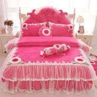 Bedding Sets Rose Red Pink Purple Korean Princess Fleece Fab...