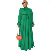 Vestidos étnicos Africano vestidos plissados ​​para mulheres primavera no verão de manga longa vestido verde preto maxi m-2xl