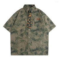 Camisas casuales para hombres cuello de doble collar con corbata de flores de estilo preppy Men impresión completa Camisa para hombres manga corta 2023 Summer Outerwear