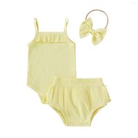 Clothing Sets 3Pcs Baby Girls Outfit Summer Breathable Solid...