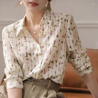 Camicette da donna 2023 Silk Real Silk Luce Luxury Shirt Elegante Copertura del pancia floreale appiccicoso Mulberry