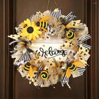 Festival de abelha decorativa Festival Artificial Grinales de girassol para a porta da frente amarelo verão Floral Welcome Sign Wall Home Decor