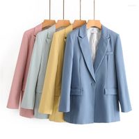 Ternos femininos Mulheres usam botão único Blazer Coat 2023 Moda Autumn Vintage Office Ladies Manga Longa Páfeos de roupas externas Tops femininos