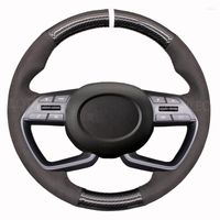 Steering Wheel Covers Black Carbon Fiber Suede Hand- stitched...