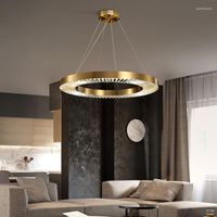 الثريات biewalk الحديثة كريستال الذهب الثريا خاتم LED الإضاءة غرفة نوم غرفة الطعام معيشة قابلة للمعيشة مع مصابيح التحكم عن بعد