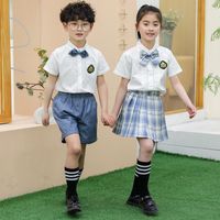 민족 의류 어린이 jk 일본 여자 귀여운 흰색 짧은 슬리브 셔츠 2 피스 정장 푸른 옷 붉은 소년 학교 유니폼 유치원