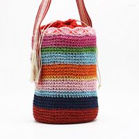 Evening Bags Color Striped Straw Bag Paper Rope Bucket For W...