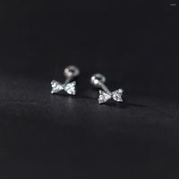 Saplama Küpe Orijinal 925 STRING Gümüş İplik Yay Ekleme Elmas Zirkon Kadınlar için Kulak Fine Takı Aksesuarları