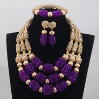 Orecchini di collana set di lusso viola perle nigeriane gioielli anniversario di matrimonio Gift Bride WD808