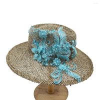 قبعات واسعة الحافة الصيف القبعة محلول ملحي طبيعي قبعة منسوف يدويًا أعلى نسائي للزهرة.