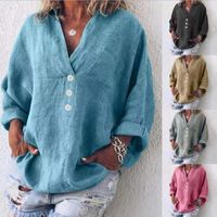 Erkek Sweaters 2023 Bahar Sonbahar Gömlek Sıradan Uzun Kollu Pamuk Keten Gömlek Ole Düz Renkli Kazeli Gevşek Düğmeli Bluz Bayan Üstler