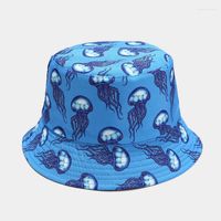 Berets Cotton Sea Animal Print Two Sides Wear Bucket Hat Fisherman Outdoor Travel Sun Cap Hüte für Männer und Frauen 100
