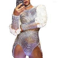 Super Perlen Strass Blume Playsuits Sexy Performance Frauen Sänger Trikot Bühne Tragen Beyonce Stretch Outfit