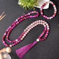 Colares pendentes de 8mm de rodocrosita de rosa quartzo de rosa com miçangas 108 Japamala Meditação de ioga ioga ioga Jóia tibetana Jóia Bracelet Tassel Sets 230509