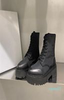 FashionChunky Platform Women Black Boots Leather Laceup Mart...