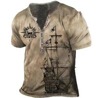 Herren-T-Shirts, Vintage-Herren-T-Shirts, 3D-gedrucktes Schiff, kurzärmeliges T-Shirt, übergroßes Navigations-Top, T-Shirt, Herrenkleidung, Punk, Streetwear, 230510