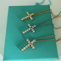 S925 Sterling Silver Cross Designer Netlaces for Women Shining Bling Diamond Crystal Cross Chain Necklace Netclace Jewelry