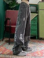 سراويل جينز للسيدات جينز فتاة خمر أزياء harajuku baggy pants ulzzang مضحكة سراويل الإقرار
