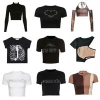 Camiseta feminina y2k sexy punk vintage gótico preto camise